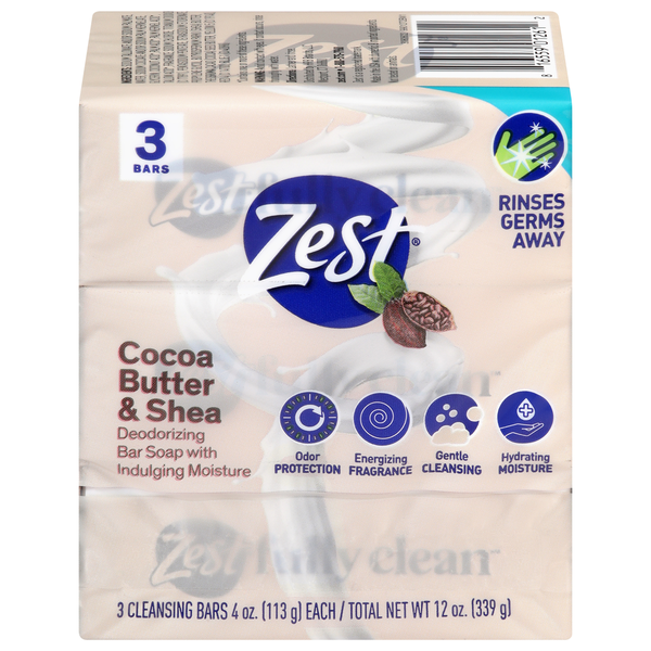 Zest Cocoa Butter &amp; Shea Deodorizing Bar Soap with Indulging Moisture  DestGlow