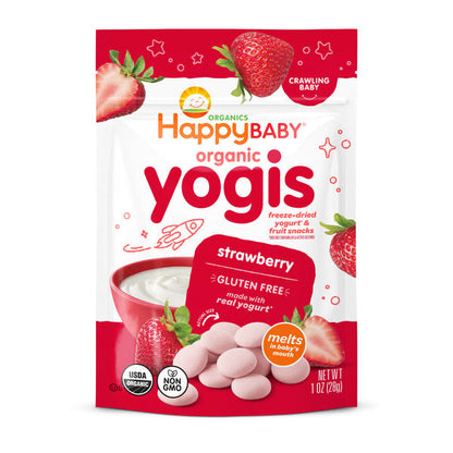 Happy Baby Organics Organics Organic Yogis Freeze-Dried Yogurt &amp; Fruit Snacks Strawberry 1 oz UNIT