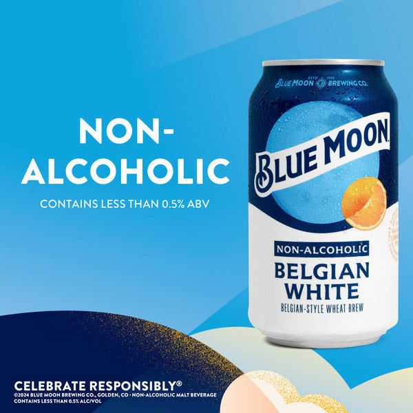Blue Moon Non-Alcoholic Belgian White , 12-pack, 12-oz beer cans, 0.45% ABV  DestGlow