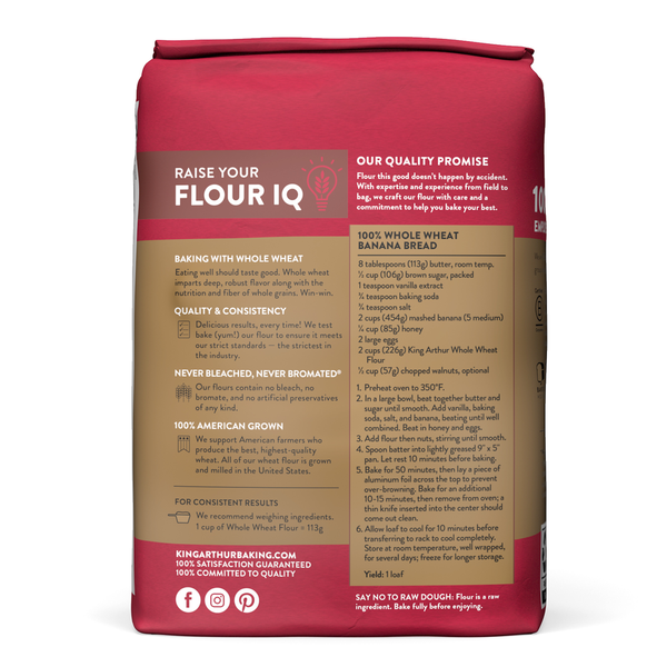 King Arthur Baking Company Whole Wheat Flour, 100% Whole Grain, Non-GMO Project Verified, Certified Kosher  DestGlow
