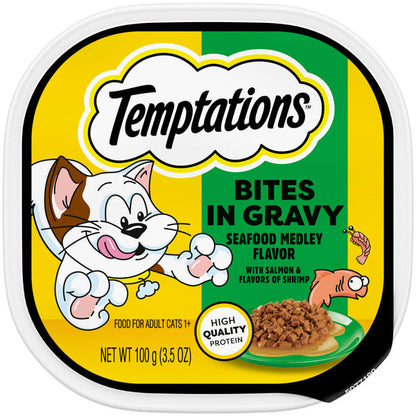 TEMPTATIONS Wet Cat Food, Seafood Medley Flavor Bites in Gravy
