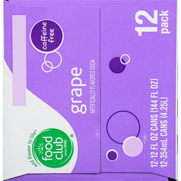 Food Club Soda, Grape, Caffeine Free, 12 Pack  DestGlow