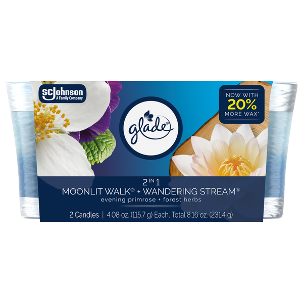Glade 2 in 1 Moonlit Walk + Wandering Stream Candles  DestGlow
