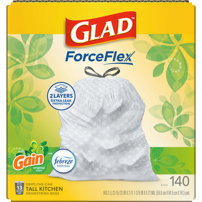 Glad ForceFlex Tall Kitchen Drawstring Trash Bags, 13 Gal, Gain Original with Febreze