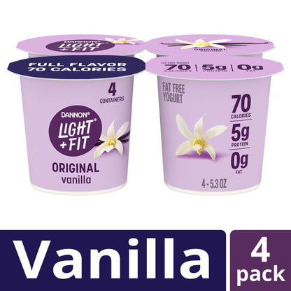Dannon Light + Fit Original Nonfat Yogurt Pack, 0 Fat and 70 Calories, Creamy and Delicious Vanilla Yogurt