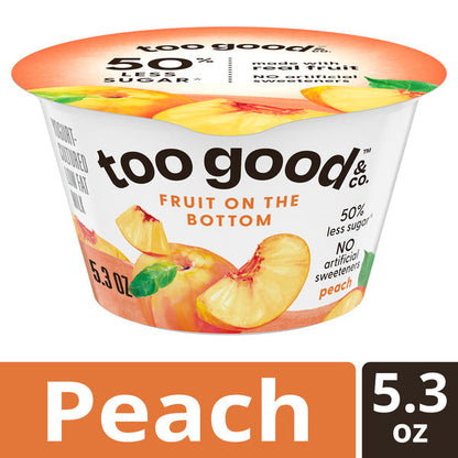 Too Good &amp; Co. Fruit on the Bottom Peach Yogurt-Cultured Low Fat Milk Product, Smooth and Creamy Adult Snacks with Real Fruit, 5.3 oz Cup