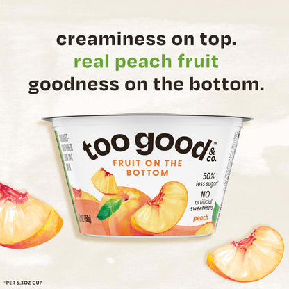 Too Good &amp; Co. Fruit on the Bottom Peach Yogurt-Cultured Low Fat Milk Product, Smooth and Creamy Adult Snacks with Real Fruit, 5.3 oz Cup