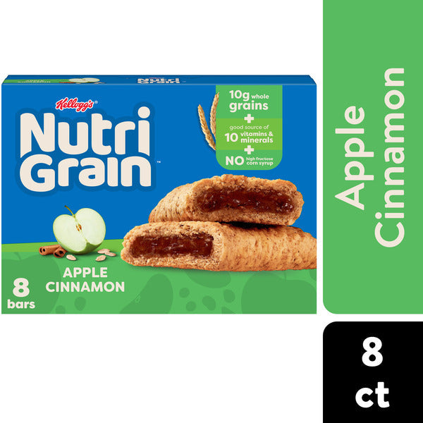 Kellogg’s Nutri-Grain Apple Cinnamon Breakfast Bars, Made with 10g Whole Grains, 8 Count  DestGlow