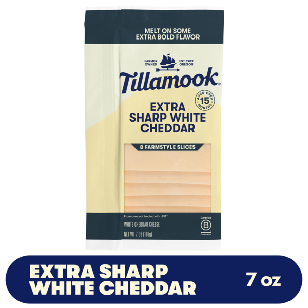 Tillamook Farmstyle Extra Sharp White Cheddar Cheese Slices, 7oz, 8ct  DestGlow