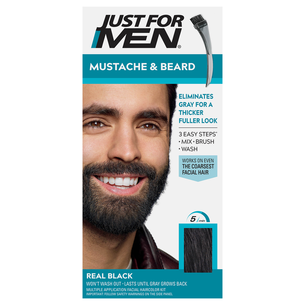 Just For Men Facial Haircolor Kit, Mustache &amp; Beard, Real Black M-55