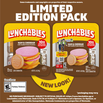 Lunchables Ham &amp; Cheddar Cheese Cracker Stackers Snack Kit Kids Lunch with Vanilla Cookies