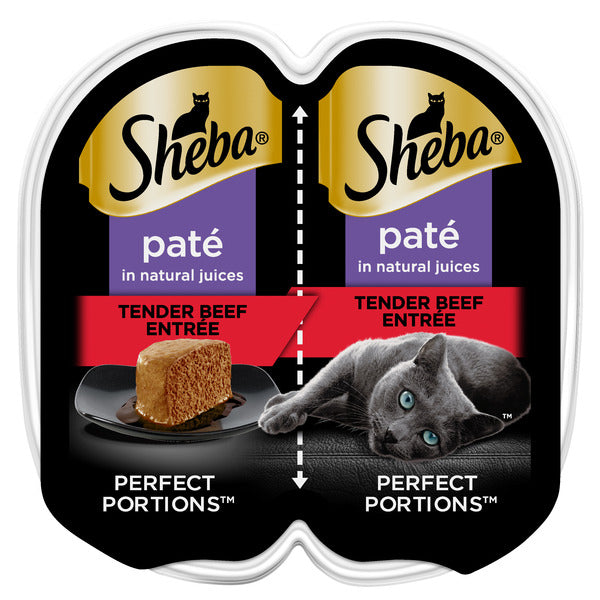 SHEBA PERFECT PORTIONS Perfect Portions Wet Cat Food Pate Tender Beef Entree, 2.6 oz. Twin-Pack Trays (24 Count)