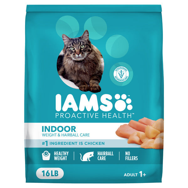 IAMS PROACTIVE HEALTH Adult Indoor Weight Control &amp; Hairball Care Dry Cat Food with Chicken &amp; Turkey Cat Kibble, 16 lb. Bag  DestGlow