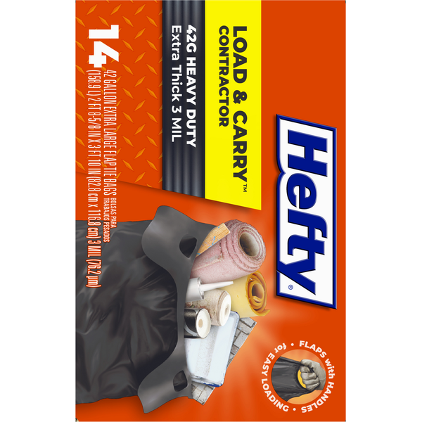 Hefty Load &amp; Carry Contractor Extra Large Flap Tie Bags