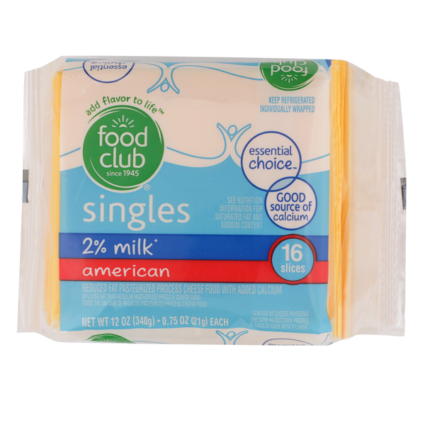 Food Club American 2% Milk Reduced Fat Pasteurized Process Cheese Food With Added Calcium Singles  DestGlow