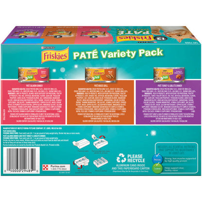 Purina Friskies Pate Wet Cat Food Pate Salmon Dinner, Turkey and Giblets and Mixed Grill