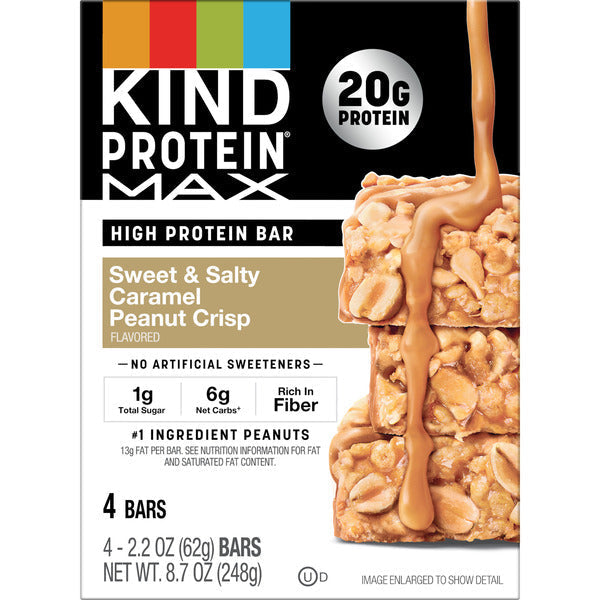 KIND Gluten Free, Protein MAX Sweet &amp; Salty Caramel Peanut Protein Bars 4 Count  Cardboard Box  DestGlow