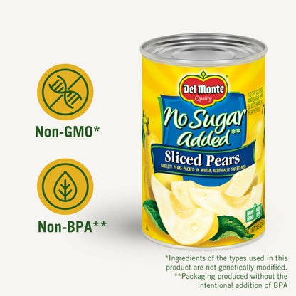 Del Monte No Sugar Added Sliced Bartlett Pears, Canned Fruit