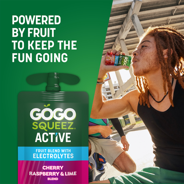 GoGo Squeez Active Electrolyte No Sugar Added Cherry Raspberry Lime Fruit Blend