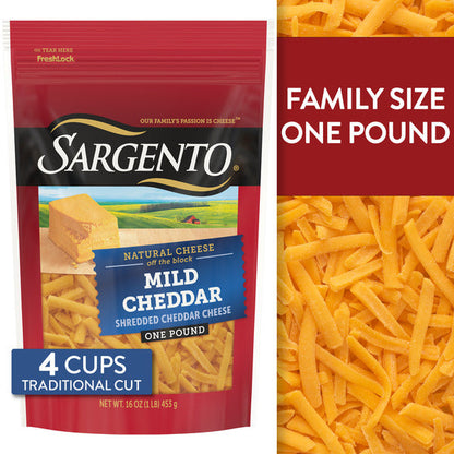 Sargento Natural Mild Cheddar Shredded Cheese, Traditional Cut, 16 oz
