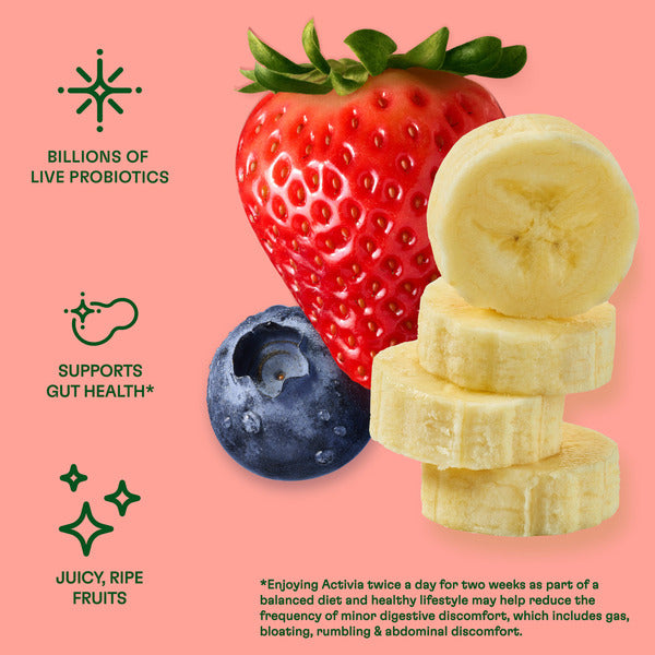 Activia ZERO 0g Added Sugar Strawberry Banana and Mixed Berry Probiotic Dailies, Low Fat Probiotic Yogurt Drinks With 0g Added Sugar to Help Support Gut Health, 3.1 fl oz, 8 Count