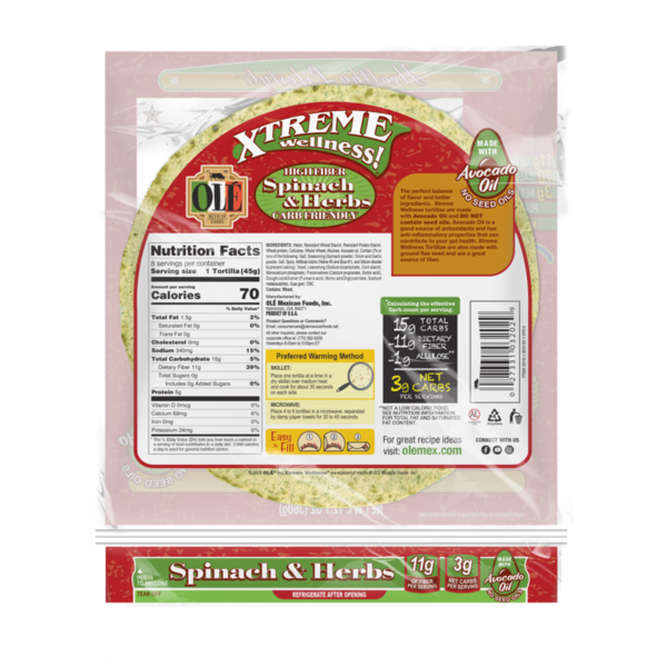 Ole Xtreme Wellness Spinach &amp; Herbs Keto Friendly Tortilla Wraps  DestGlow