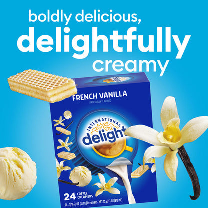 International Delight Coffee Creamer Singles, French Vanilla, Shelf Stable Flavored Creamer, 24 Ct, 0.44 FL OZ, Pre-Portioned Creamers