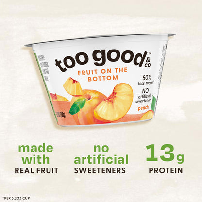 Too Good &amp; Co. Fruit on the Bottom Peach Yogurt-Cultured Low Fat Milk Product, Smooth and Creamy Adult Snacks with Real Fruit, 5.3 oz Cup