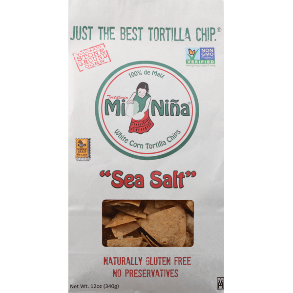 Mi Nina Tortilla Chips, White Corn, Sea Salt  DestGlow