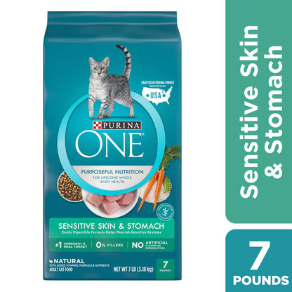 Purina ONE Natural Dry Cat Food, Sensitive Skin &amp; Stomach Formula