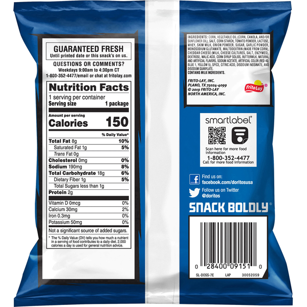 Doritos Cool Ranch Flavored Tortilla Chips  DestGlow