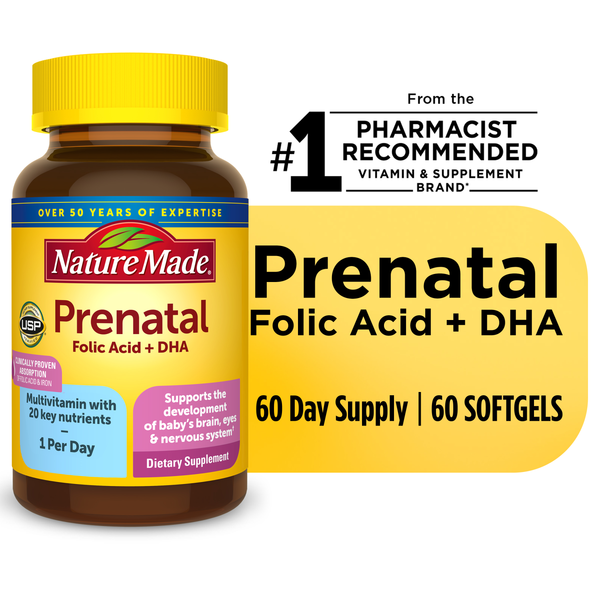 Nature Made Prenatal with Folic Acid + DHA Softgels  DestGlow