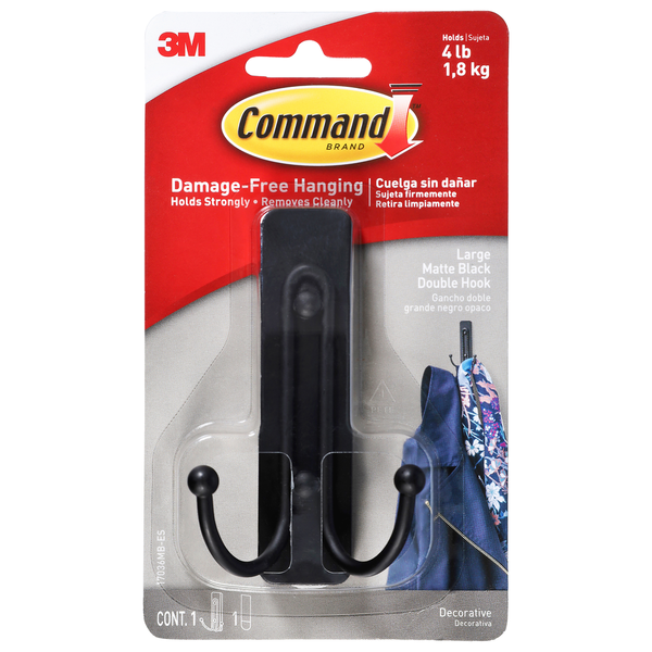 Command Matte Black Large Double Hook  DestGlow