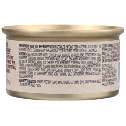 Pure Harmony Grain Free Beef Recipe With Vegetables Pate Cat Food