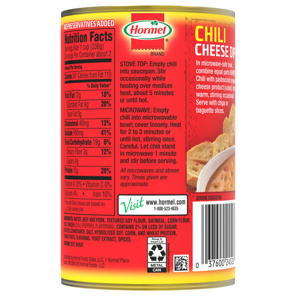 Hormel Chili Hot No Beans, 15 OZ  DestGlow