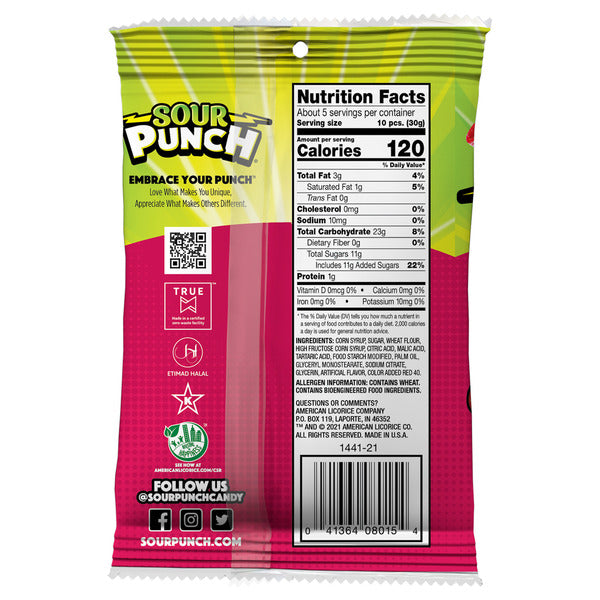 Sour Punch Strawberry Fruit Flavored, Chewy Candy  DestGlow