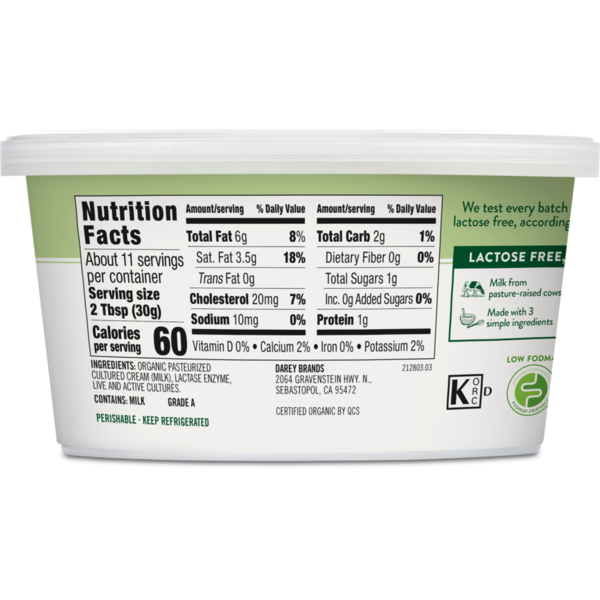 Green Valley Creamery Lactose Free Organic Sour Cream