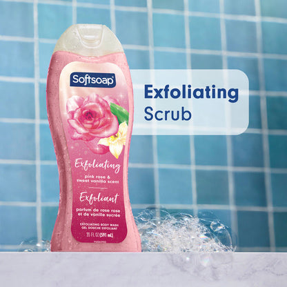 Softsoap Exfoliating Body Wash Gel, Rose &amp; Sweet Vanilla, Lustrous Glow