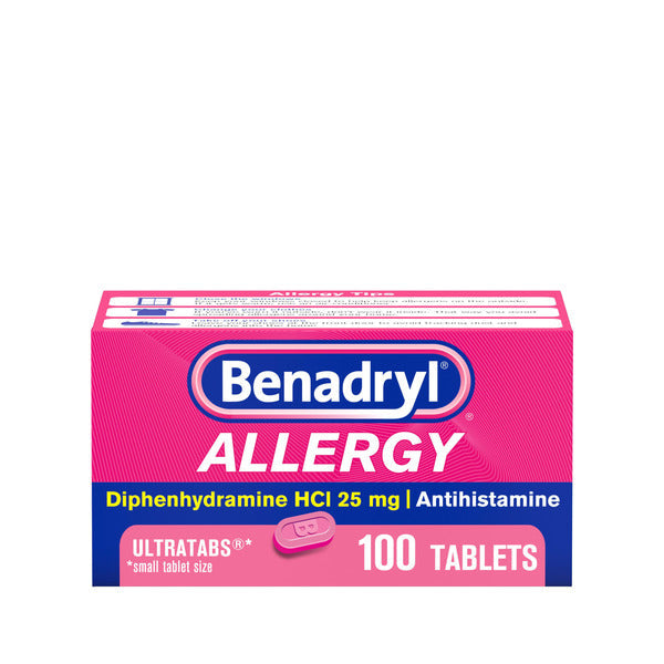 Benadryl Ultratabs Antihistamine Allergy Relief Medicine, Diphenhydramine HCl Tablets For Relief of Cold &amp; Allergy Symptoms Such as Sneezing, Runny Nose, &amp; Itchy Eyes &amp; Throat, 100 ct  DestGlow