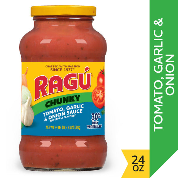 Ragu Chunky Tomato, Garlic and Onion Pasta Sauce, Diced Tomatoes, Delicious Garlic and Onions, 24 oz  DestGlow