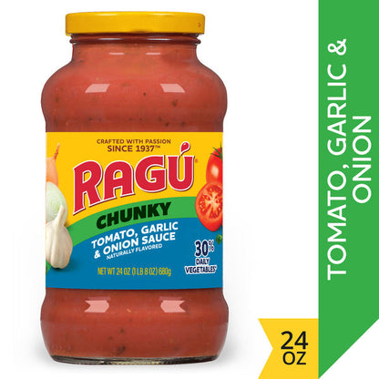 Ragu Chunky Tomato, Garlic and Onion Pasta Sauce, Diced Tomatoes, Delicious Garlic and Onions, 24 oz