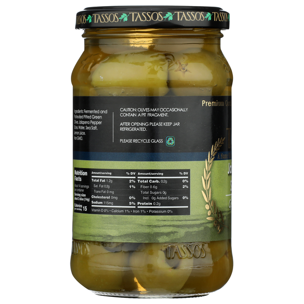 Tassos Green Olives Stuffed W/ Jalapeno  DestGlow