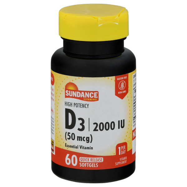 Sundance Vitamins Vitamin D3, High Potency, 2000 IU, Softgels  DestGlow