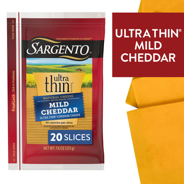 Sargento Ultra Thin® Natural Mild Cheddar Cheese Slices, 20 Slices  DestGlow