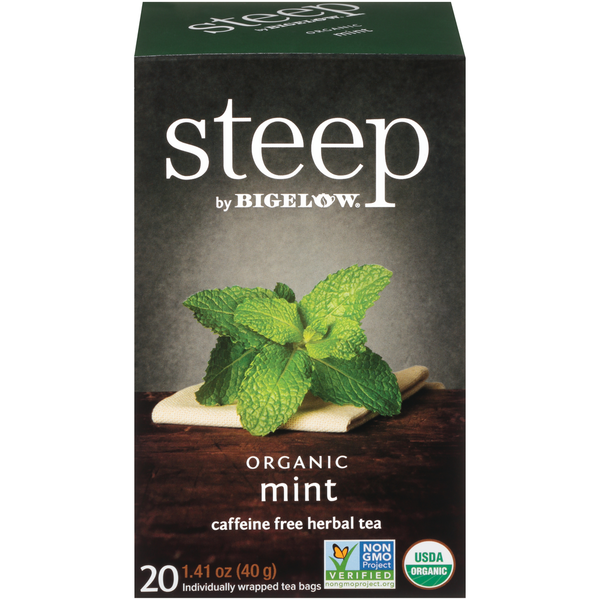 Steep By Bigelow Organic Mint Herbal Tea Caffeine Free 20 TB, 20 individually wrapped tea bags  DestGlow