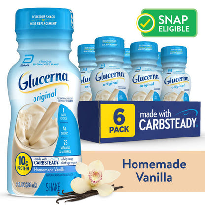 Glucerna Original Nutritional Shake, Diabetic Drink to Support Blood Sugar Management, Homemade Vanilla, 8-fl-oz, 6 Count  DestGlow