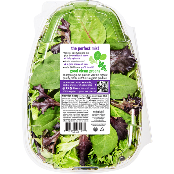 Organic Girl Spring Mix &amp; Baby Spinach, 50/50!, Family Size  DestGlow