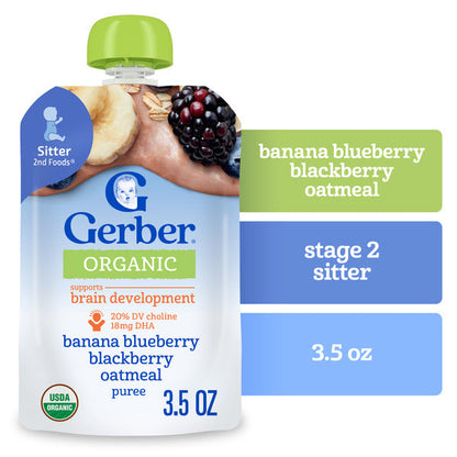Gerber Stage 2 Baby Food Organic Banana Blueberry Blackberry Oatmeal Baby Puree
