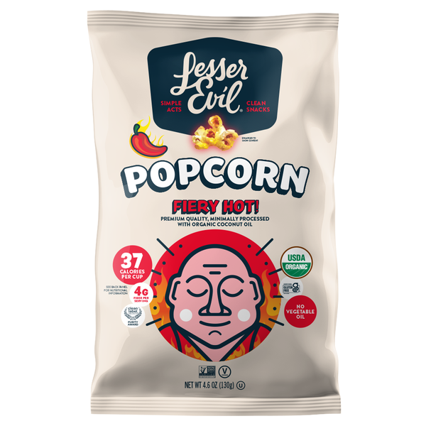 LesserEvil Organic Popcorn, Fiery Hot  DestGlow