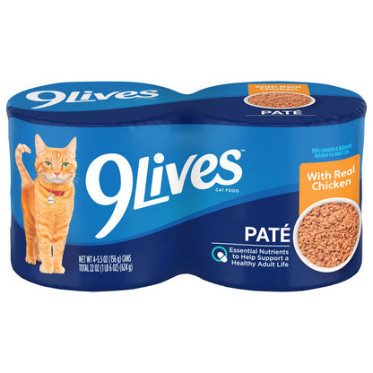 9Lives Paté Wet Cat Food with Real Chicken, 5.5 oz. Cans (4-pack)
